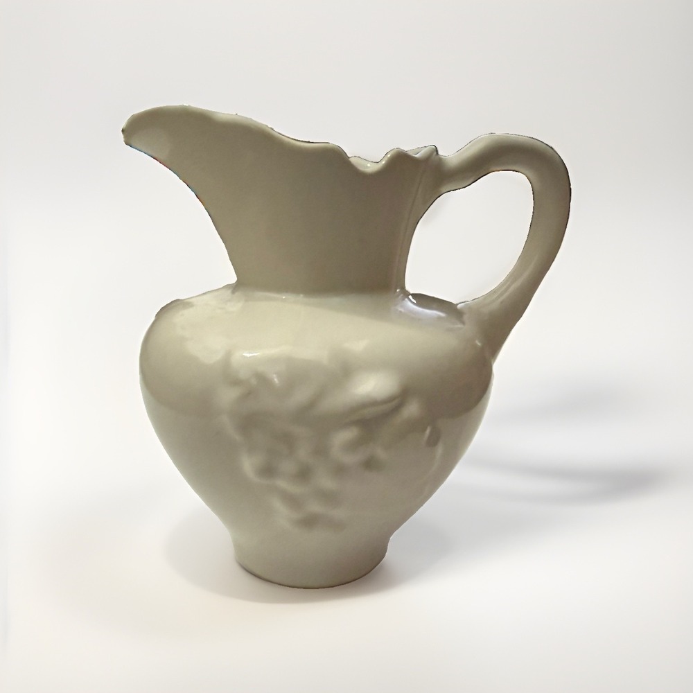 Vintage White Porcelain Creamer Pitcher Raised Bunch of Grapes Motif READ